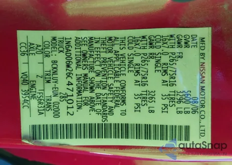 2006 Nissan Frontier Nismo Off Road z USA, uszkodzony, nr VIN 1N6AD06W26C471012